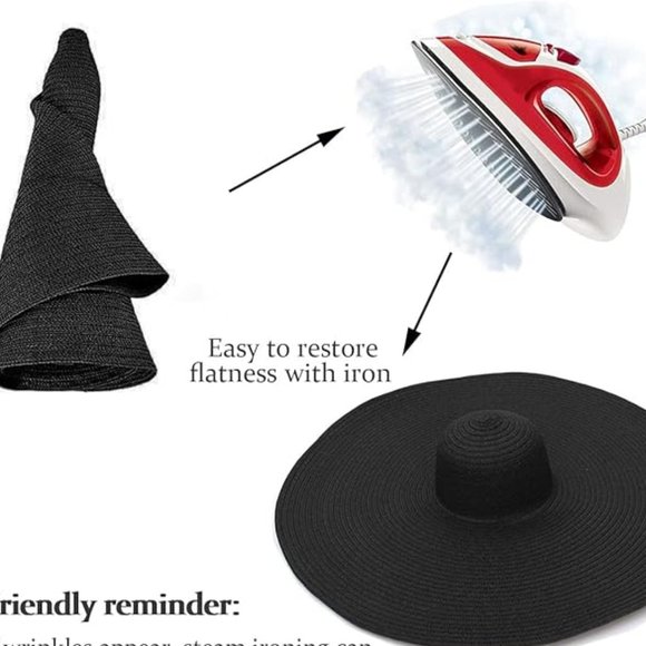 Oversized Black Beach Straw Large Wide Brim Visor Handmade Hat Size 5-7 1/4 - Picture 11 of 11